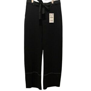 Zara Tie Belt Striped Wide Leg Pants
